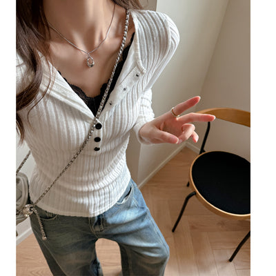 Playera Larga Elegante con Encaje Combinado para Mujer - Image 5