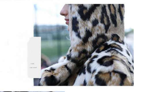 Abrigo de Piel de Visón Estampado Leopardo con Capucha para Mujer - Image 13