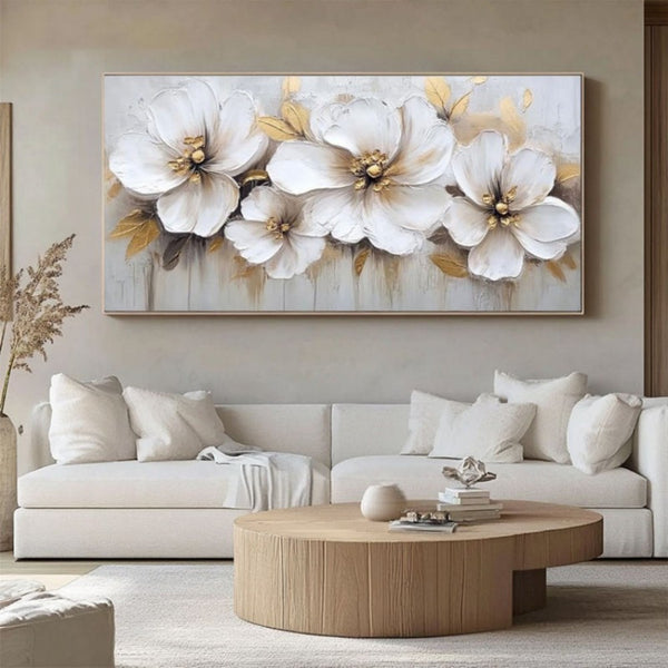 Cuadro Abstracto Flores Óleo Sobre Lienzo Grande Minimalista Moderno Hecho a Mano