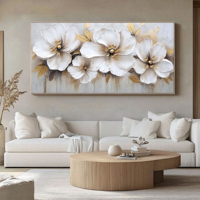Cuadro Abstracto Flores Óleo Sobre Lienzo Grande Minimalista Moderno Hecho a Mano