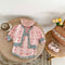 Cardigan Romper de Punto con Cuello Concha y Moño - Manga Larga