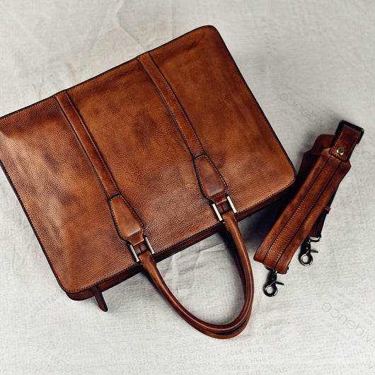 Bolso de Cuero Curtido al Vegetal Estilo Retro Horizontal para Hombre - Image 4