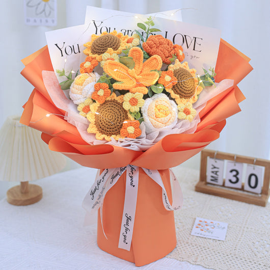 Ramo de Girasoles Tejidos en Lana - Flor Decorativa Artesanal - Image 11