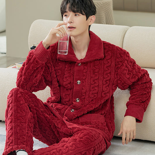 Cardigan Pijama de Forro Polar para Hombre - Abrigo Cálido Coral - Image 7