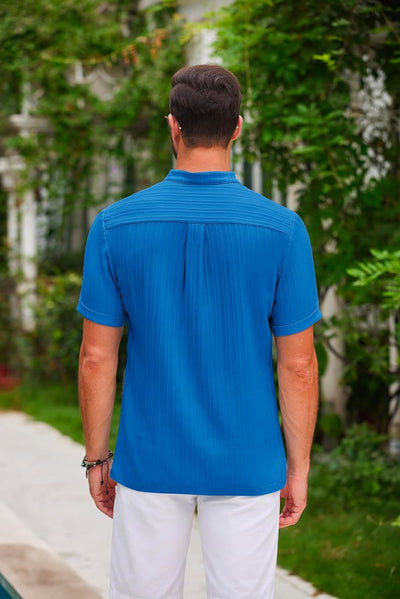 Polo Casual de Verano para Hombre - Cuello Mao, Manga Corta, Diseño a Rayas - Image 2