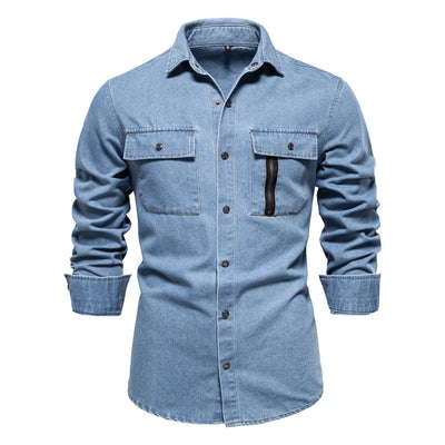 Camisa de Algodón Puro Lavada Manga Larga Color Sólido - Image 6