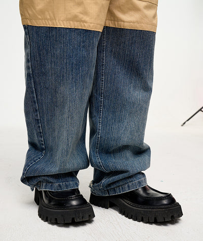 Pantalón Denim Holgado de Contraste con Costuras Multi-Bolsillo Estilo Retro - Image 19
