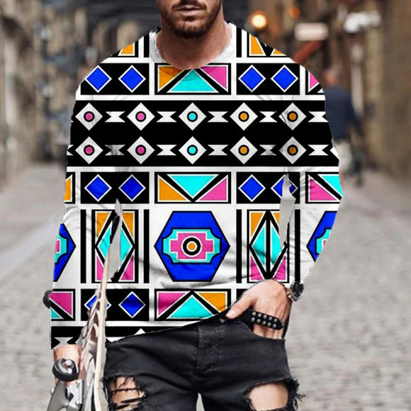 Suéter Pullover con Estampado Geométrico 3D en Colores Digitales
