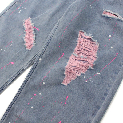 Jeans Rotos Efecto Desgastado Hip-hop Corte Recto Suelto para Hombre - Image 5