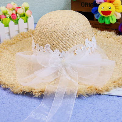 Sombrero de Rafia Ancho con Encaje Bosque y Moño para Mujer Shade - Image 3