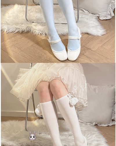 Calcetines de Encaje Estilo Lolita con Moño y Pompón de Pelaje para Otoño - Image 8