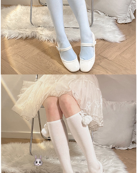 Calcetines de Encaje Estilo Lolita con Moño y Pompón de Pelaje para Otoño - Image 8