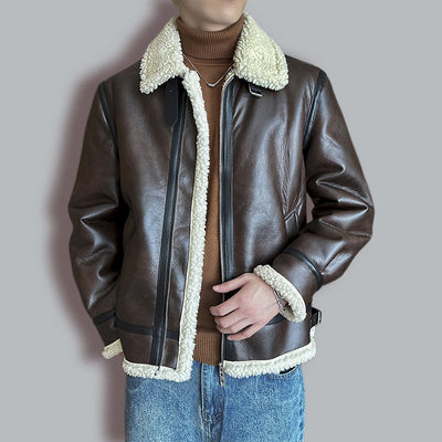 Chaqueta Acolchada de Cuero para Hombre con Cuello Polo - Image 3