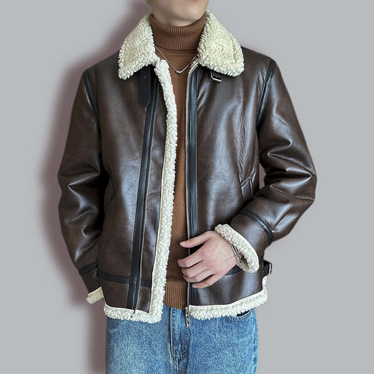 Chaqueta Acolchada de Cuero para Hombre con Cuello Polo - Image 3