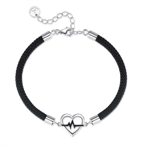 Pulsera de Plata S925 con Diseño de Latido Cardíaco para Parejas
