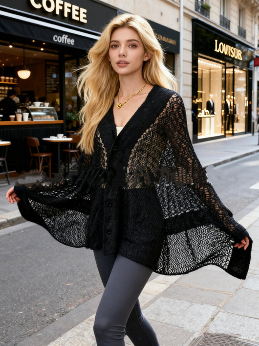 Cardigan Calado Tipo Chal - Estilo de Blogueras Europeas y Americanas - Image 14