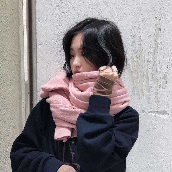 Bufanda de Lana Tejida Pura Color - Cálida y Elegante para Otoño e Invierno