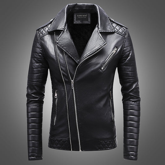 Chaqueta de Cuero para Hombre con Solapa Térmica de Forro Polar