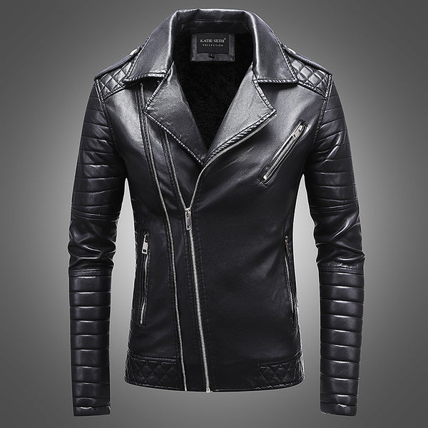 Chaqueta de Cuero para Hombre con Solapa Térmica de Forro Polar