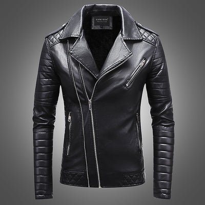 Chaqueta de Cuero para Hombre con Solapa Térmica de Forro Polar