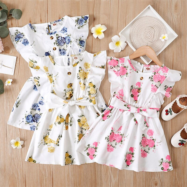 Vestido Infantil Floral con Volantes y Cinturón para Niñas