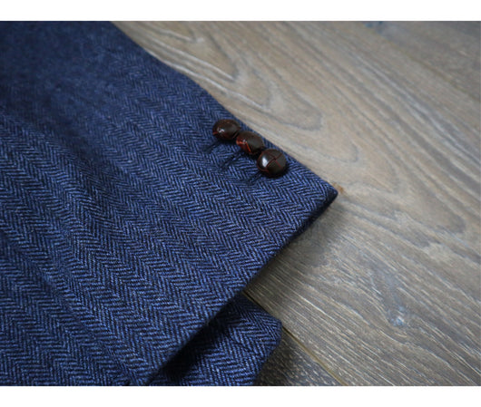 Chaqueta de Trabajo Vintage Americana en Tweed Espiga Lana Pesada con Botones Champiñón - Image 27