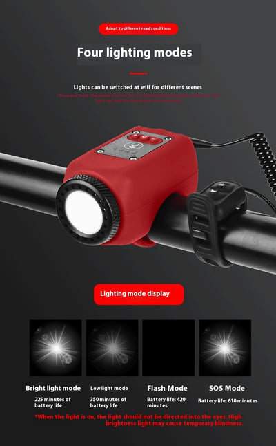 Luz Frontal con Claxon de Alta Potencia para Bicicleta - Recargable USB y Resistente al Agua - Image 18