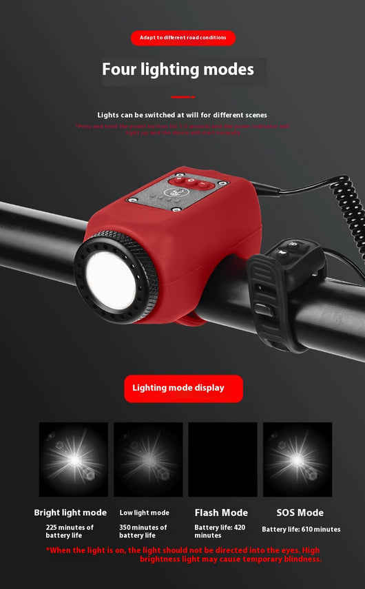 Luz Frontal con Claxon de Alta Potencia para Bicicleta - Recargable USB y Resistente al Agua - Image 18