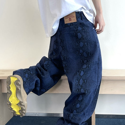 Pantalones Matchet Canvas Azul Retro con Textura de Serpiente - Image 8
