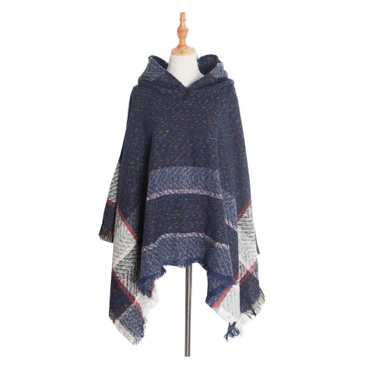 Poncho Tipo Espina de Pez con Capucha para Mujer