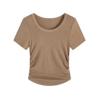 Blusa Plisada Talla Grande con Cintura Ajustable y Manga Corta - Image 3