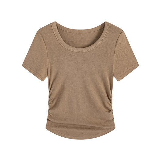 Blusa Plisada Talla Grande con Cintura Ajustable y Manga Corta - Image 3