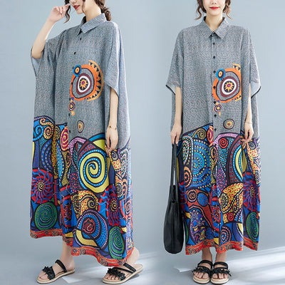 Vestido Camisero Artístico Talla Grande con Estampado Verano - Image 15