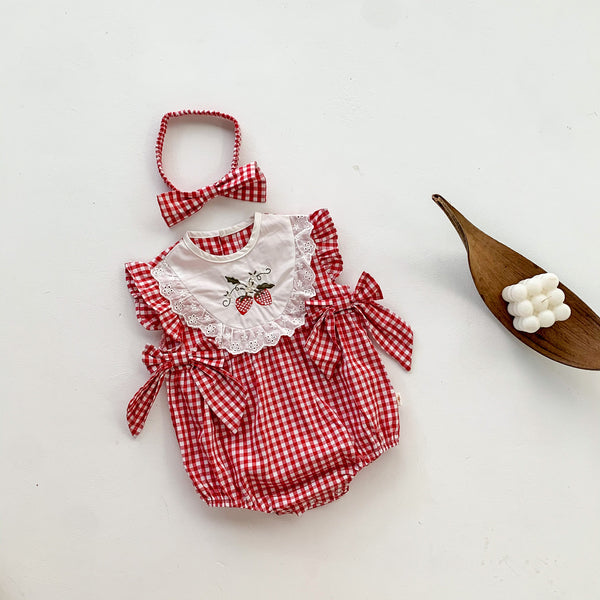 Enterizo Infantil de Encaje de Algodón con Diadema - Diseño Triangular Ligero para Niña