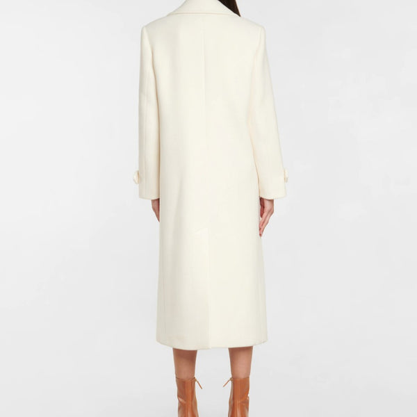 Abrigo Elegante Doble Botonadura Blanco Largo para Mujer