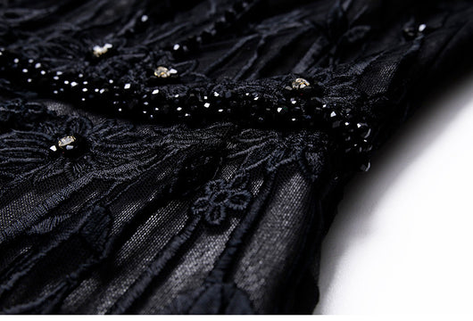 Vestido Largo de Encaje Bordado con Cuentas - Elegancia Temperamental - Image 9