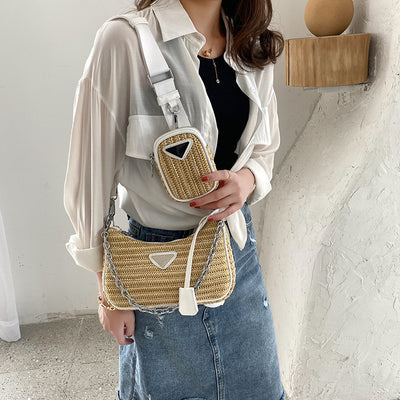 Bolsa de Paja Tejida 3 en 1 - Diseño Francés Minimalista para Verano - Image 3