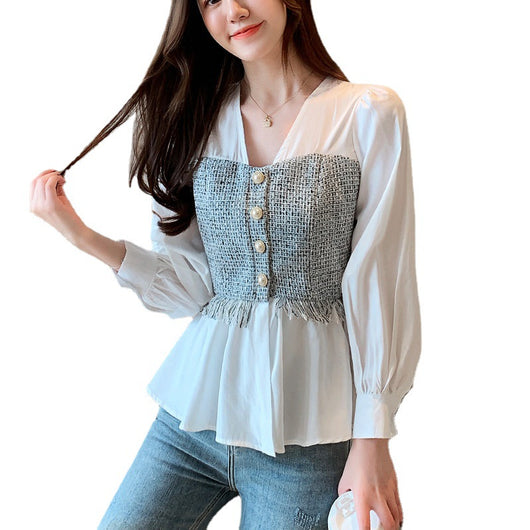 Blusa Elegante Hada de Temperamento - Cuello en V, Manga Larga y Cintura Ajustada - Image 9