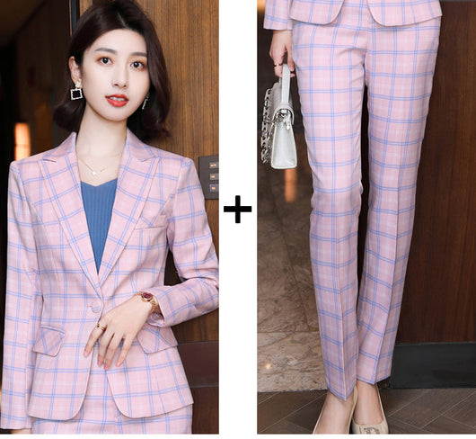 Traje Ejecutivo para Mujer en Cuadros con Mangas Largas - Image 3