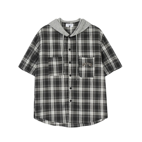 Camisa Cuadriculada con Capucha de Manga Corta para Hombre