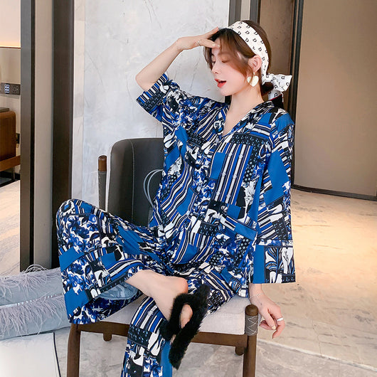 Pijama Largo de Seda Helada para Primavera y Otoño - Image 9