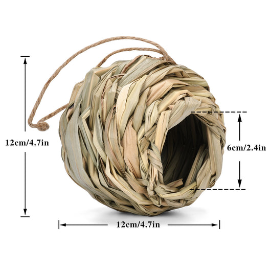 Three spherical bird nests made from woven straw or grass, each with a round opening and a jute hanging loop. - Image 3
