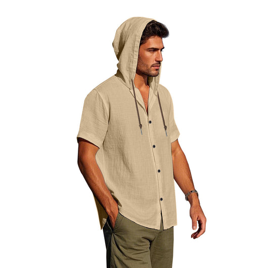 Camisa Suelta con Capucha y Manga Corta para Hombre - Image 19