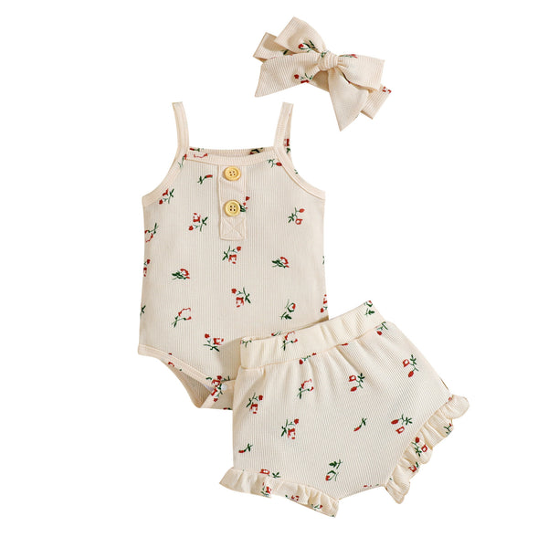 Conjunto de Tirantes Floral para Bebé - Set de 3 Piezas en Tela Waffle