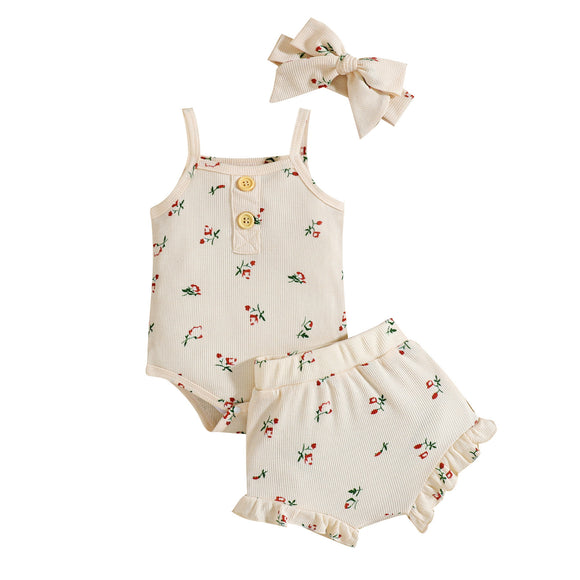 Conjunto de Tirantes Floral para Bebé - Set de 3 Piezas en Tela Waffle