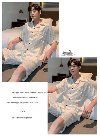 Pijama Hombre Verano Seda Hielo Talla Grande Manga Corta Jacquard Suave - Image 20