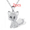 Love Color Cat Diamond Pendant Necklace Blanco 2PCS