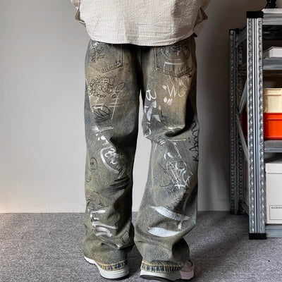 Pantalones Holgados de Corte Recto con Diseño de Patchwork para Hombre - Image 4