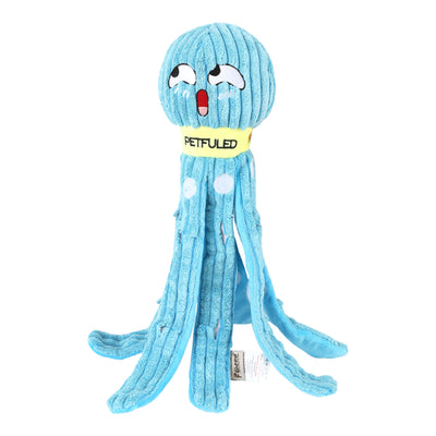 Blue plush octopus dog snuffle toy with a cartoon crying face and a yellow "PETFULED" band, designed for interactive play. - Image 10