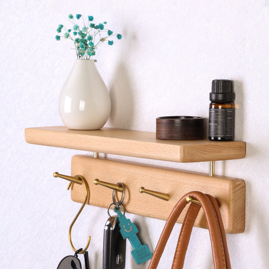 Perchero de Pared Nórdico en Madera Maciza con Ganchos de Latón - Estilo Japonés Nogal Negro - Image 3